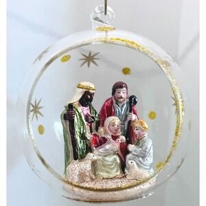 Holy Family Jesus Nativity Scene Diorama Christmas Ornament Table Top Glass